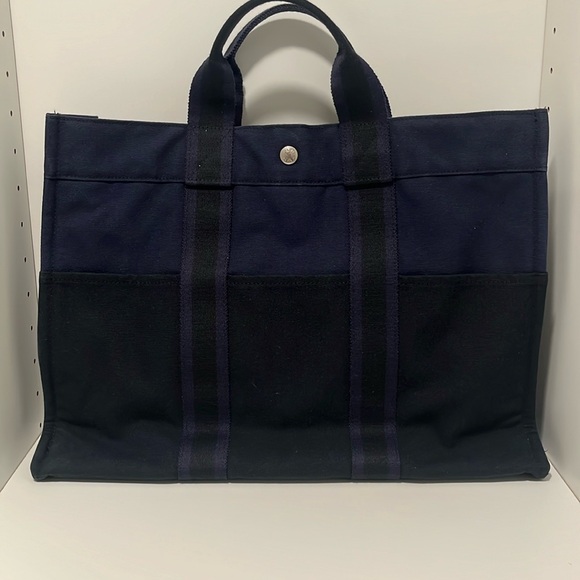 Hermes Authentic Fourre Tout Navy/Green Tote Bag,EUC. - Picture 1 of 13